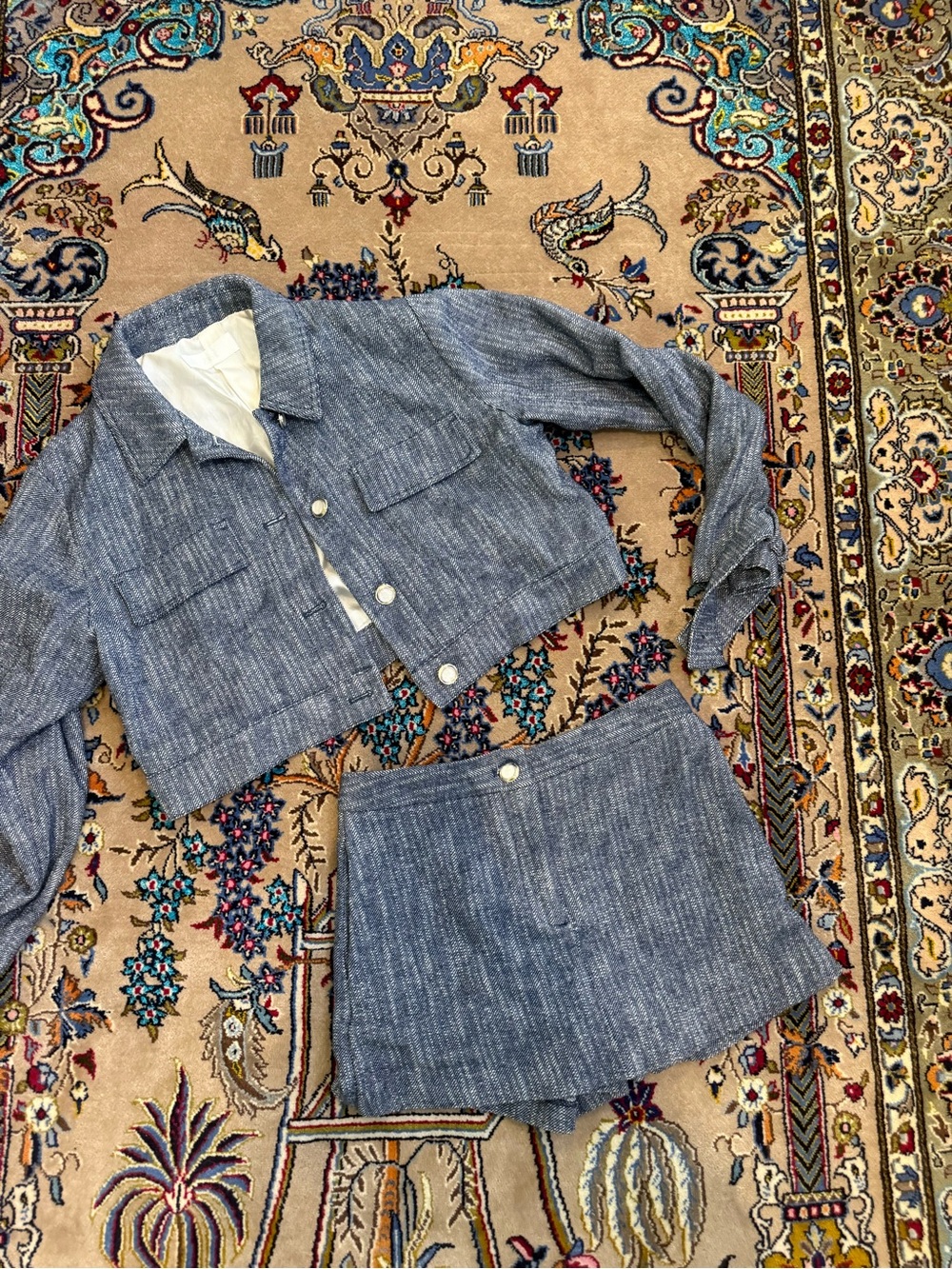 Zara Cropped Denim-Look Two-Piece Set - Blue